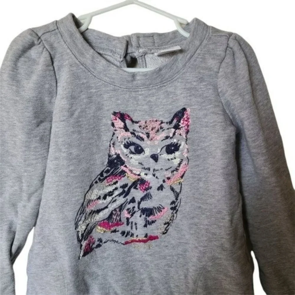 Gymboree Tunic Sweatshirt size 5 Years Girls Gray Embroidered Owl‎ Glitter